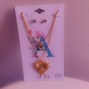 Woman Gold Initial A Necklace set with Earrings